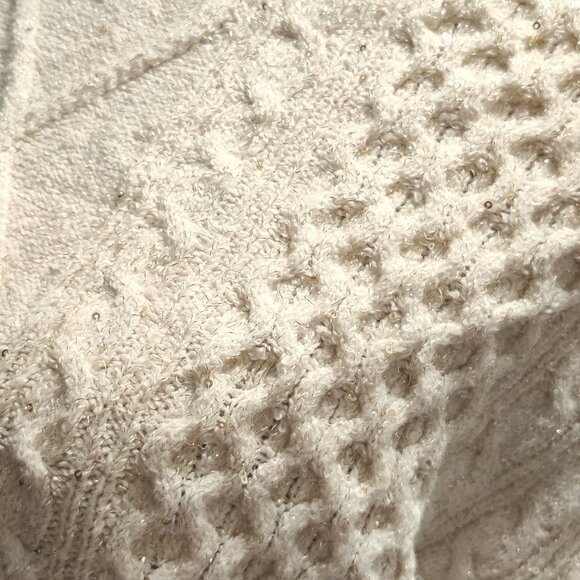 Sofia Jeans M Cream Cable Knit Cold Shoulder Turtleneck Sweater Metallic Sequins - Picture 11 of 16